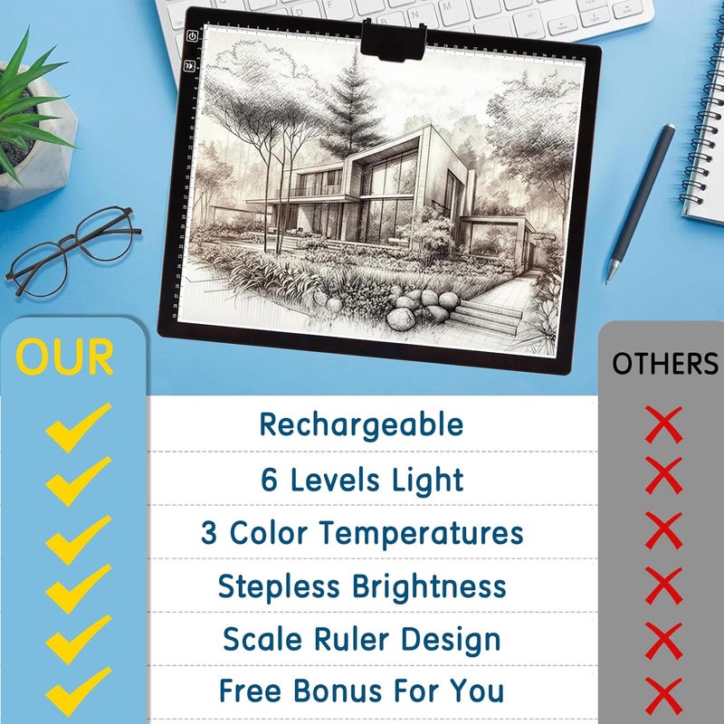 KEIWRLIGHT A3 Light Box For Tracing - Rechargeable Light Board 3 Color Stepless 6 Level Brightness Light Table For Tracing, Adjustable Stand Light Board For Diamond Painting Tatto Drawing Adult W/case - Image 5